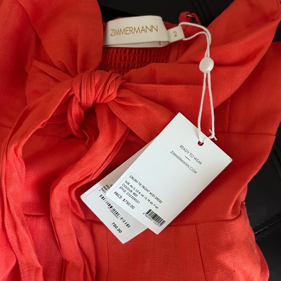 NWT Zimmermann Crush Tie Front Linen Midi Dress 2 US8 - Picture 8 of 15